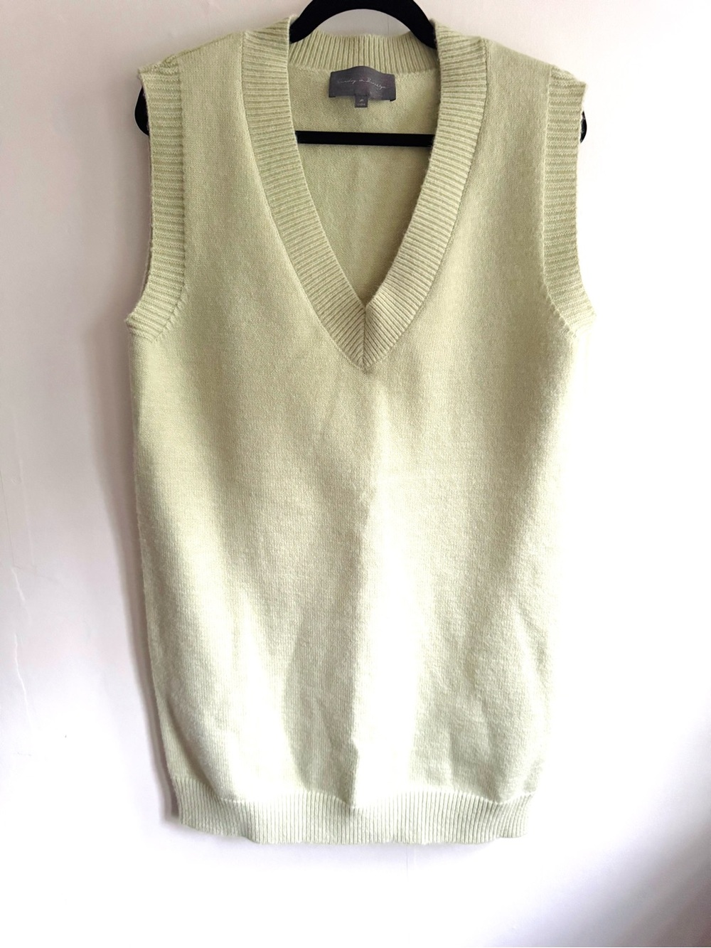 Sunday in Brooklyn x Anthropologie V-Neck Knit Sweater Mini Dress in Pale Green